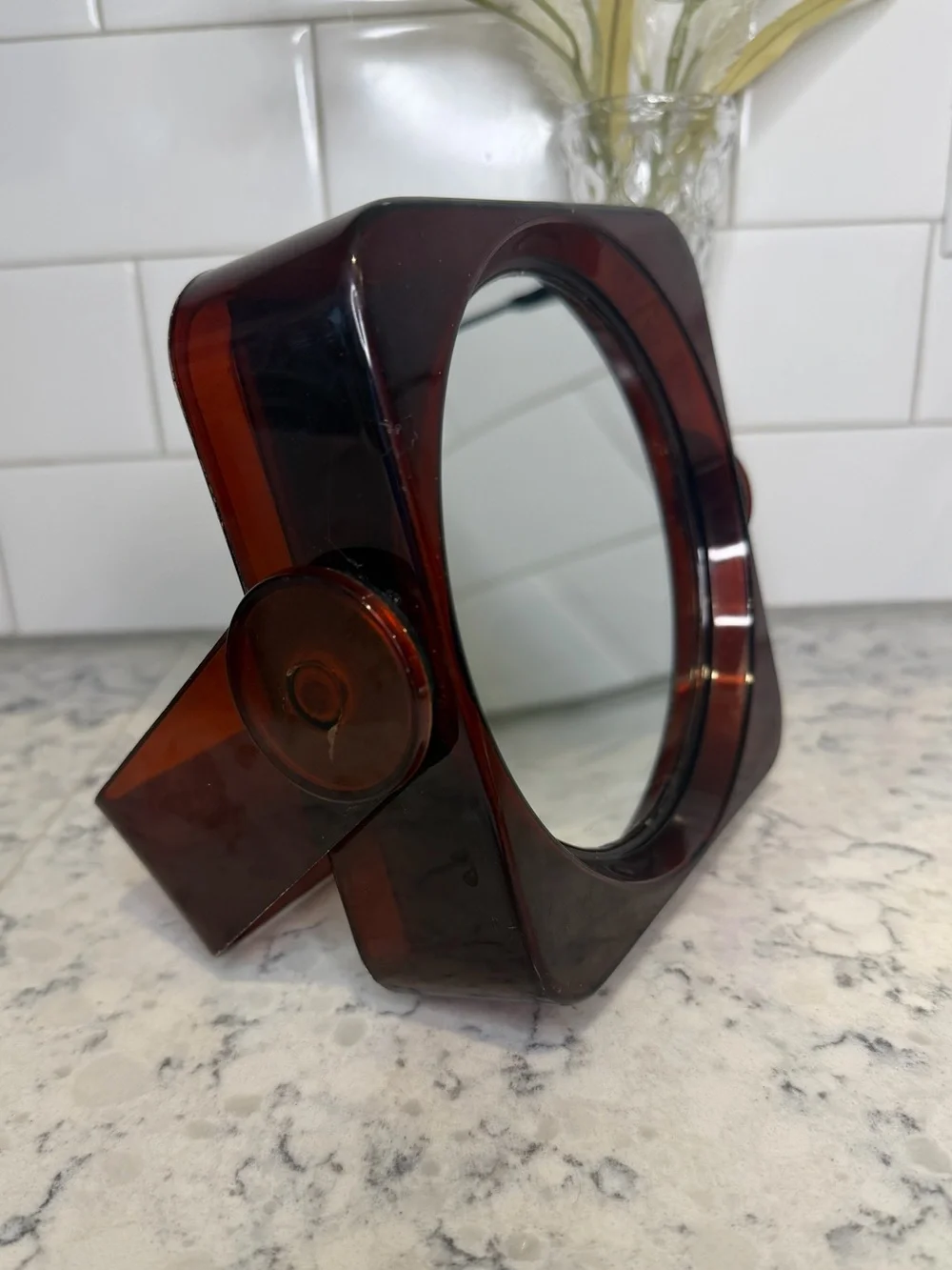 Vintage Countertop Vanity Mirror in Tortoiseshell Brown